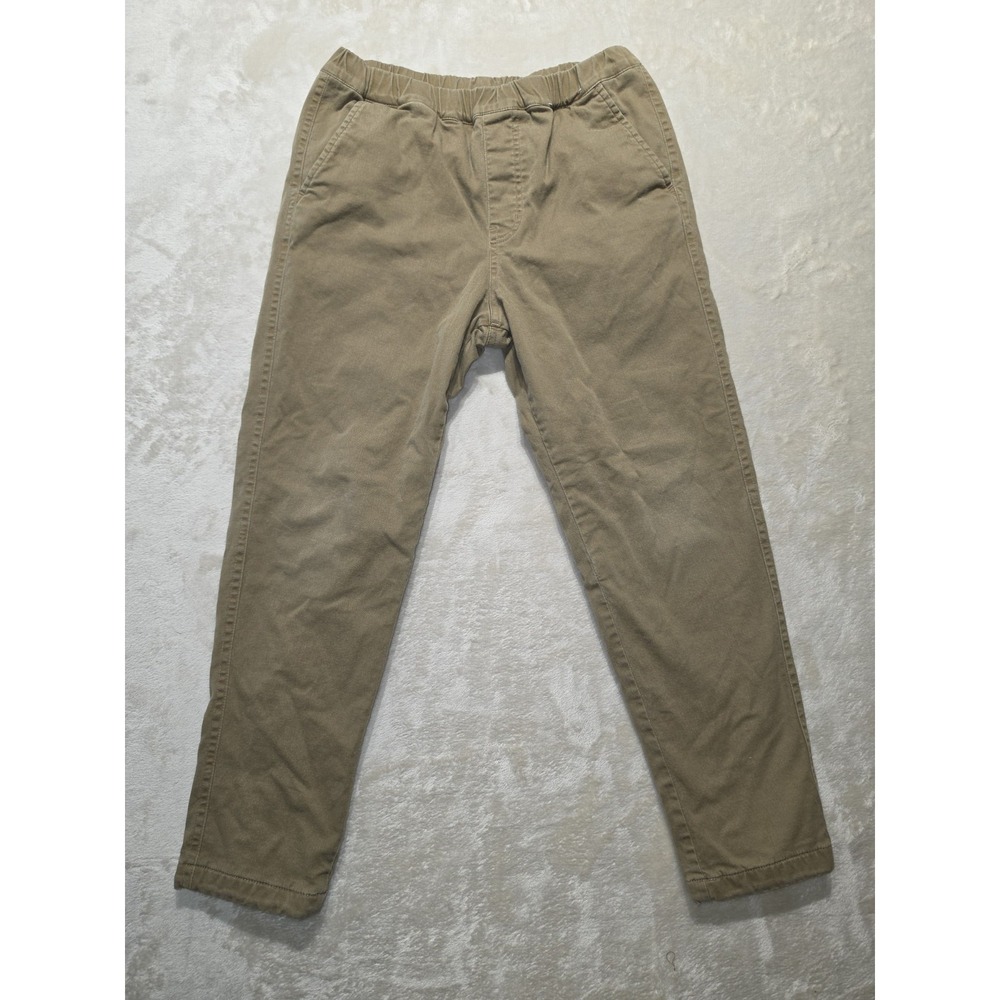 UNIQLO Kids 9-10 Khaki Fleece Lined Pants‎ Pull On Elastic Waist Stretch Chinos